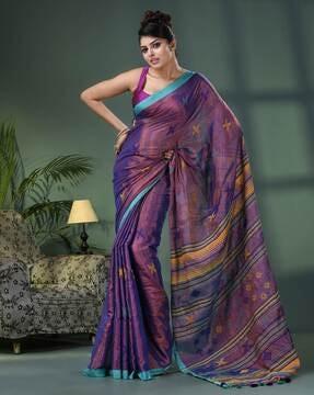 women kantha buti handloom tissue saree with tassels