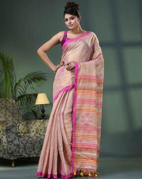 women kantha buti handloom tissue saree with tassels