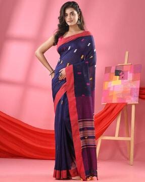 women kantha stitch buti handloom saree with tassels