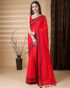 women khadi cotton saree with heart woven border