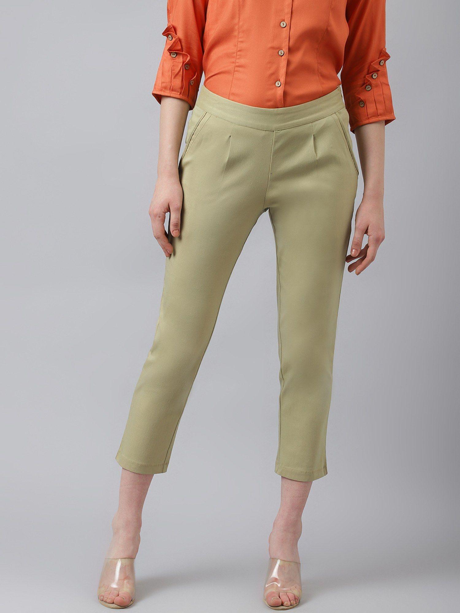 women khaki ankle length pant with pocket