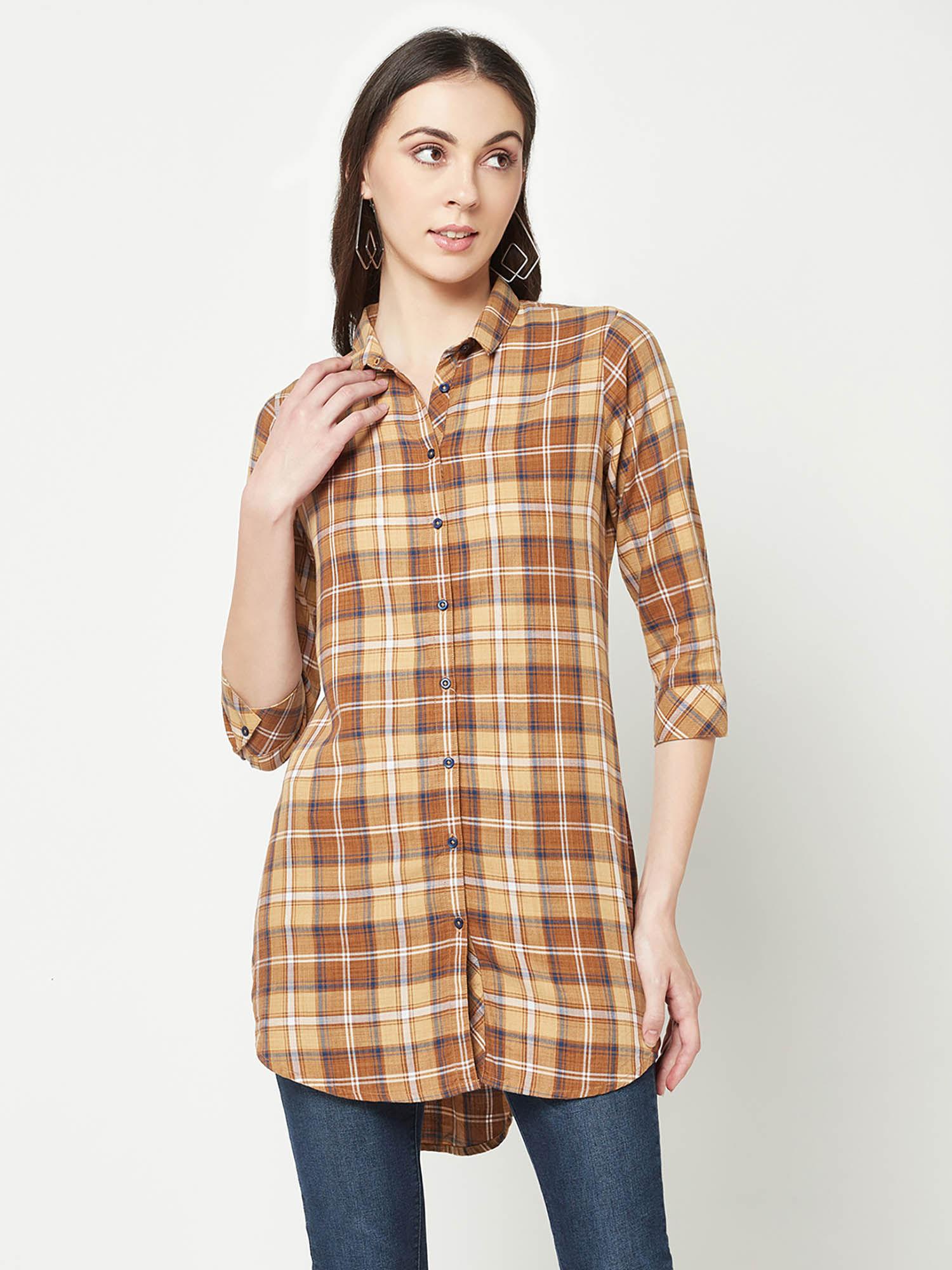 women khaki checked shirt