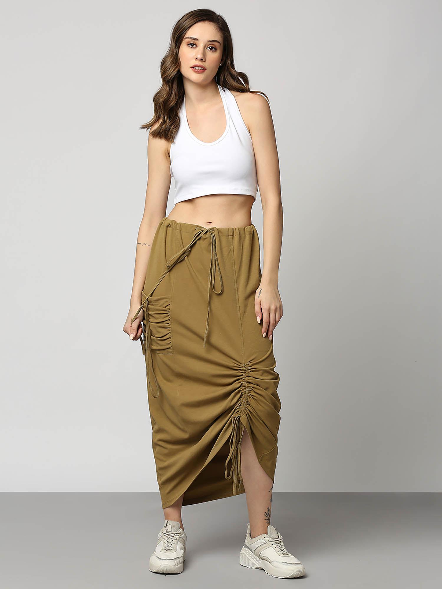 women khaki midi skirt with tie-up