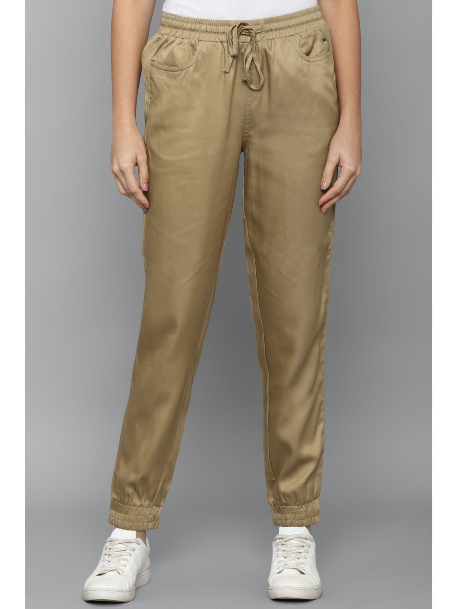 women khaki regular fit solid casual jogger pants