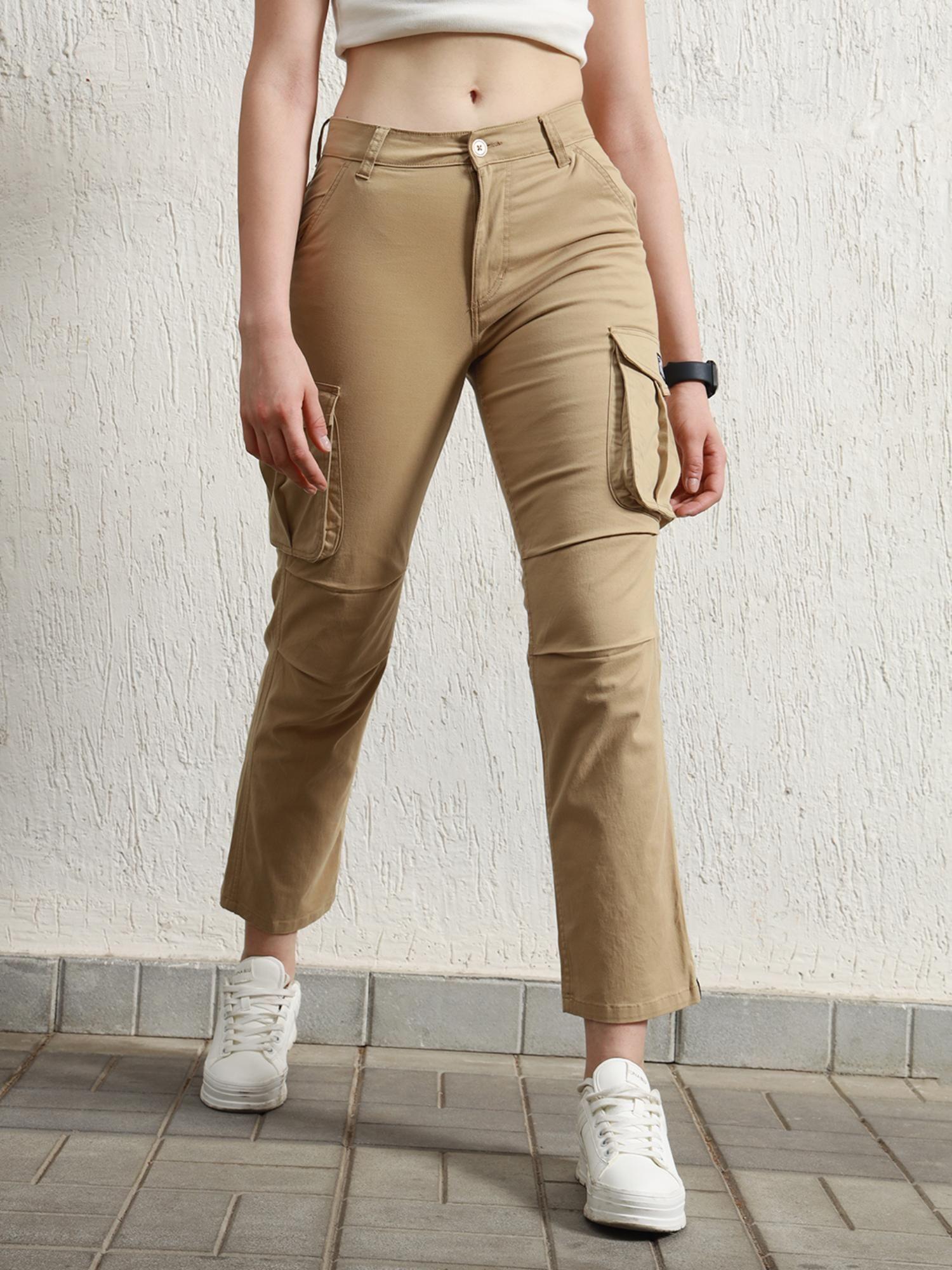 women khaki smart casual summer cotton regular fit pant