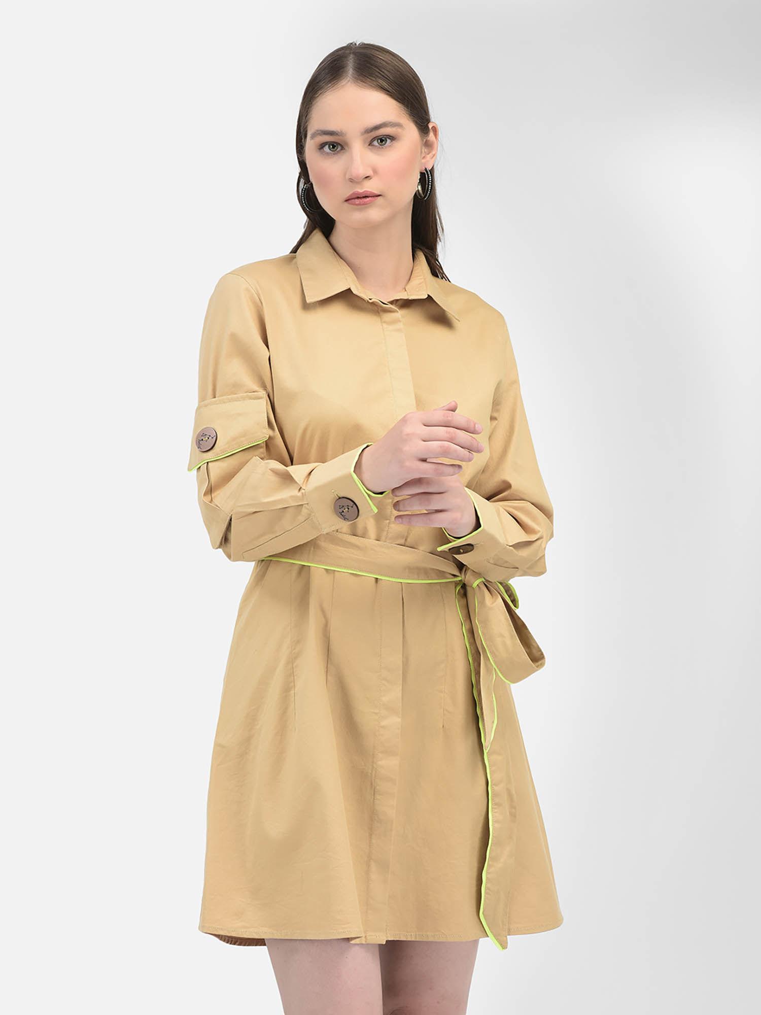 women khaki solid dress (set of 2)