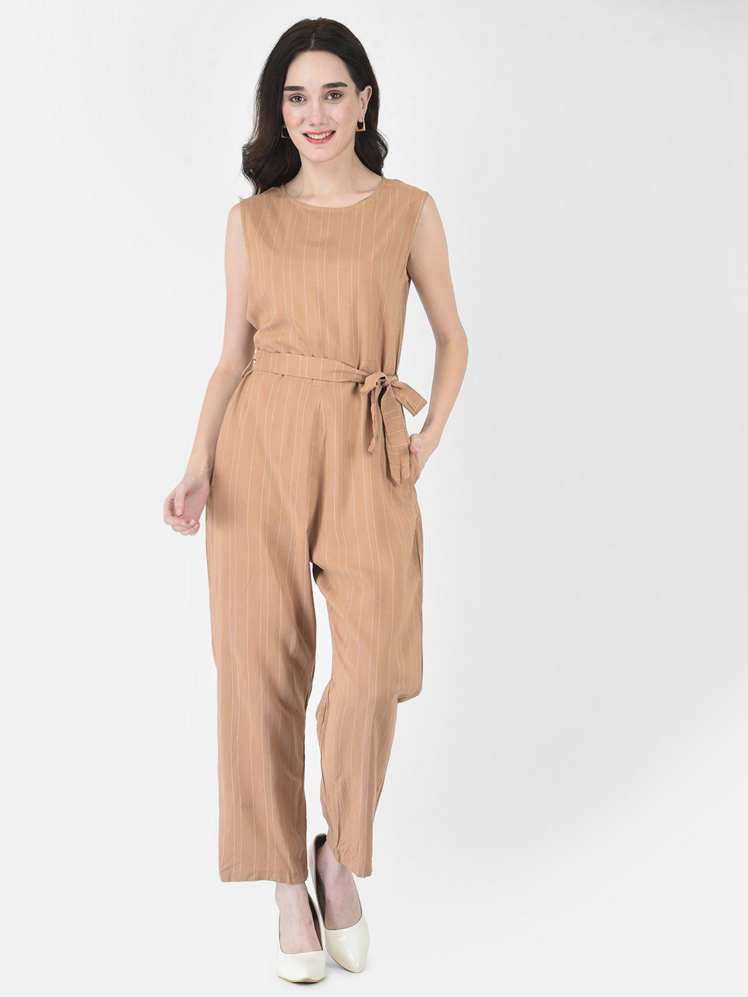 women khaki striped jumpsuit