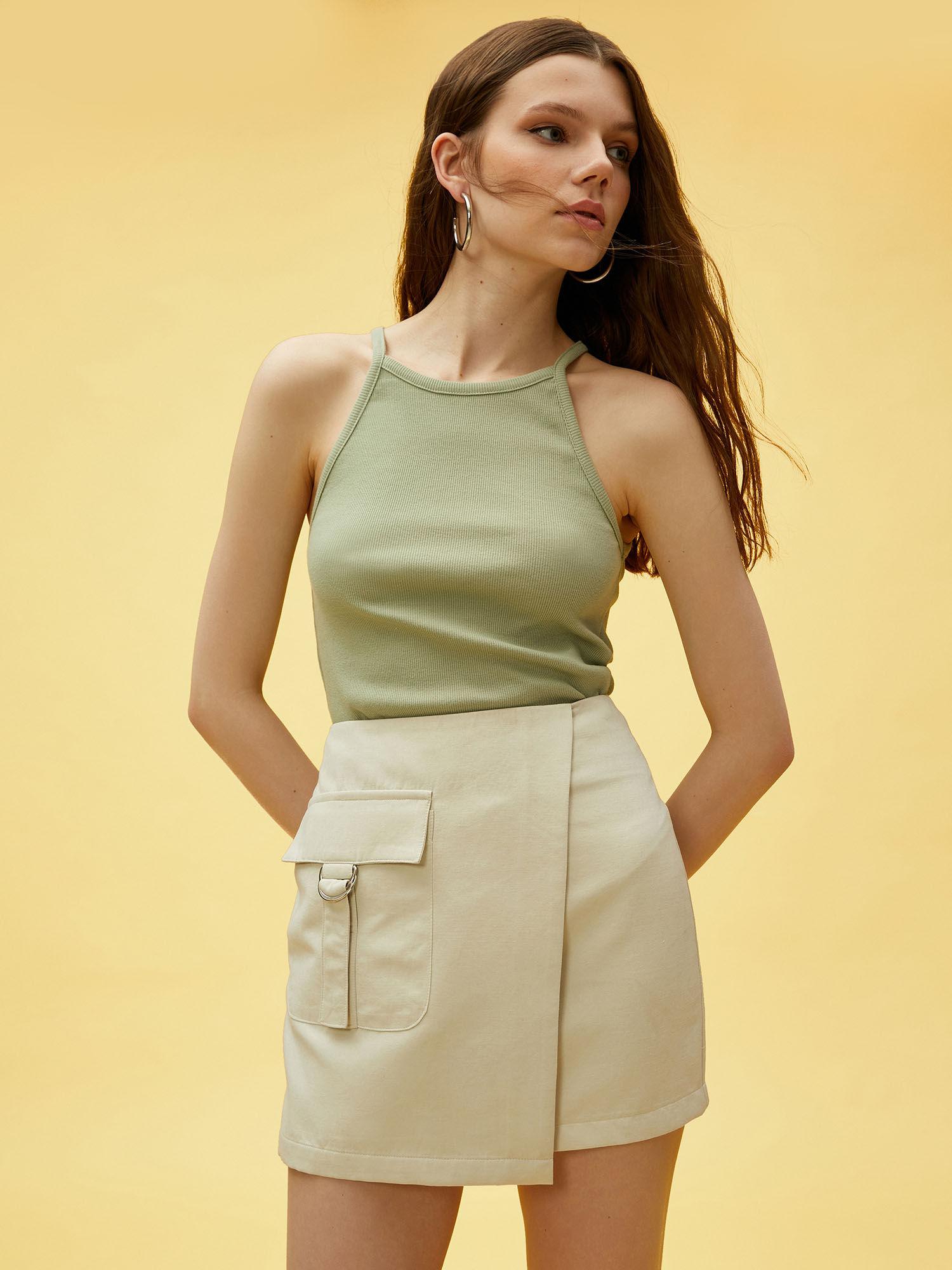 women khaki textured normal top