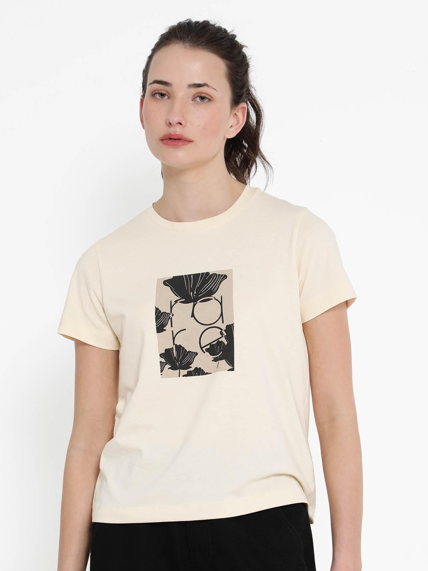 women kirk graphic printed beige t-shirt