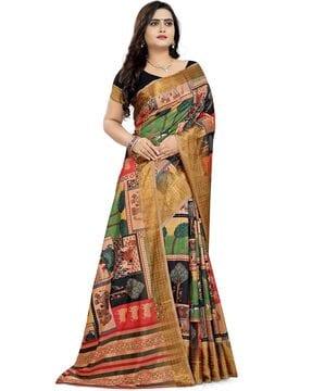women kitsch printed saree with zari border
