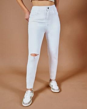 women knee-slit relaxed jeans