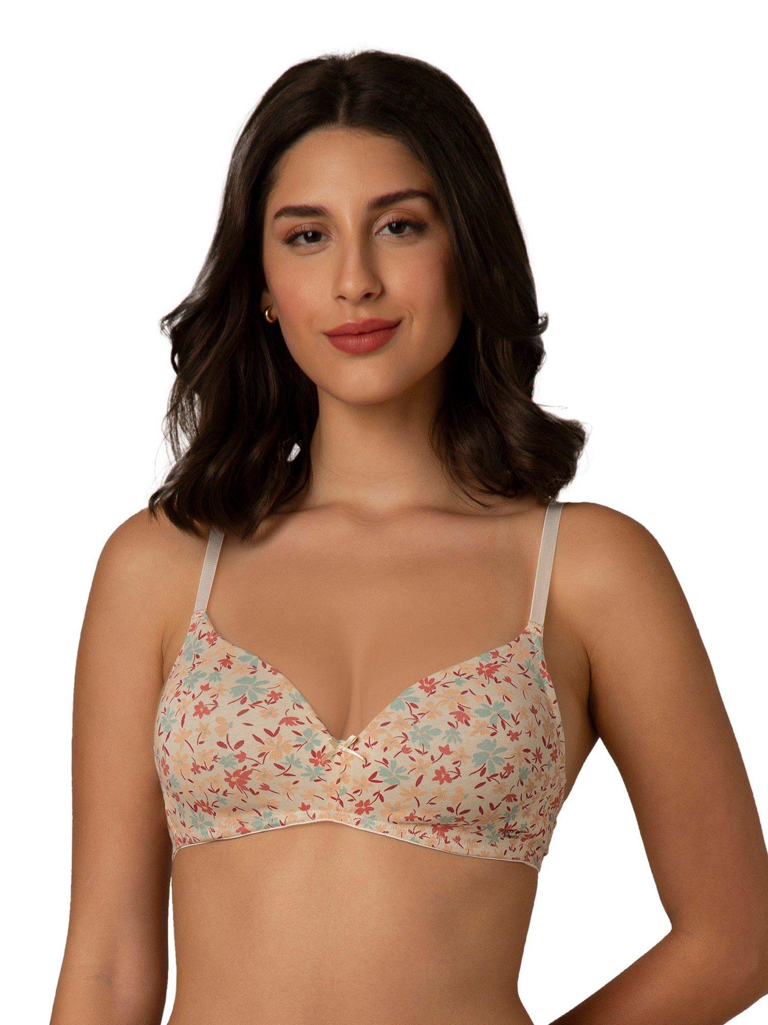 women knit cotton floral beige padded bra