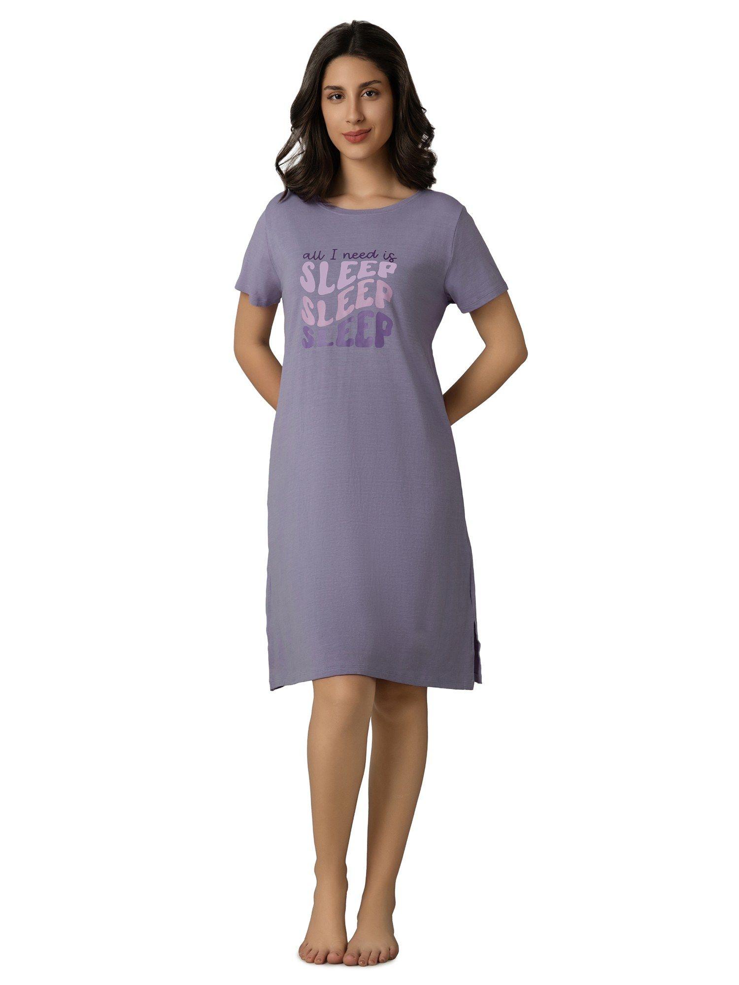 women knit cotton printed purple night dress