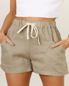 women knit shorts with elasticated drawstring waist