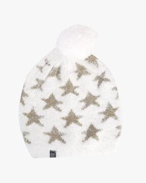 women knitted beanie with pom-pom