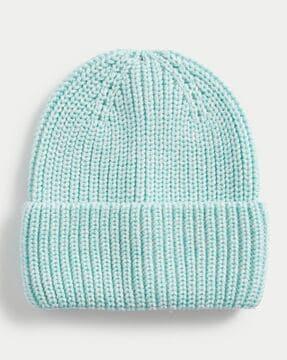women knitted chunky turn-up beanie hat