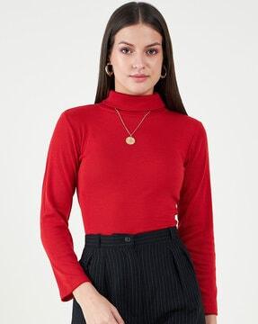 women knitted high-neck fitted top