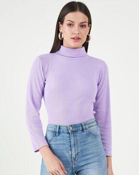 women knitted high-neck fitted top