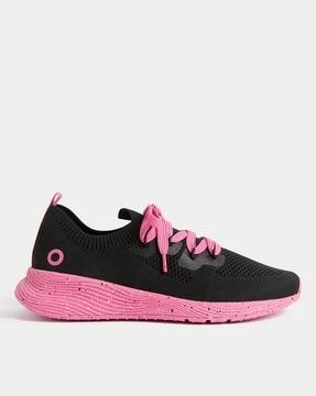 women knitted lace up trainer shoes