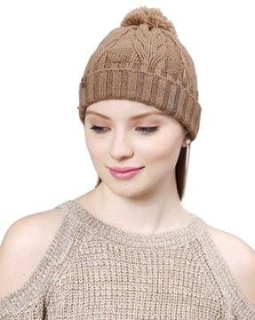 women knitted pom pom beanie cap