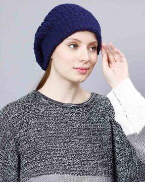 women knitted pom pom beanie cap