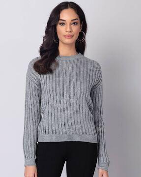 women knitted pullover with ribbed-hem