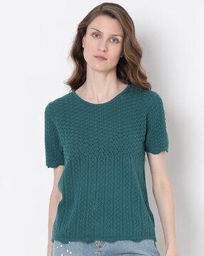 women knitted regular fit round-neck top