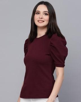 women knitted relaxed fit round-neck top