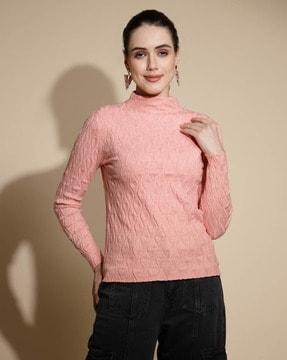 women knitted relaxed fit top with full sleeves