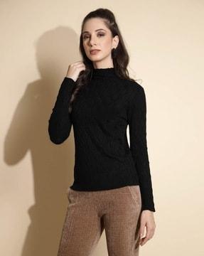 women knitted relaxed fit top with full sleeves