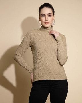 women knitted relaxed fit top with full sleeves