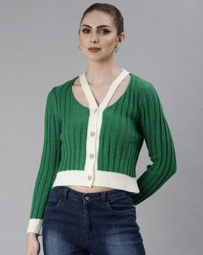 women knitted ribbed cardigan