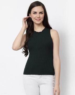 women knitted ribbed fitted top