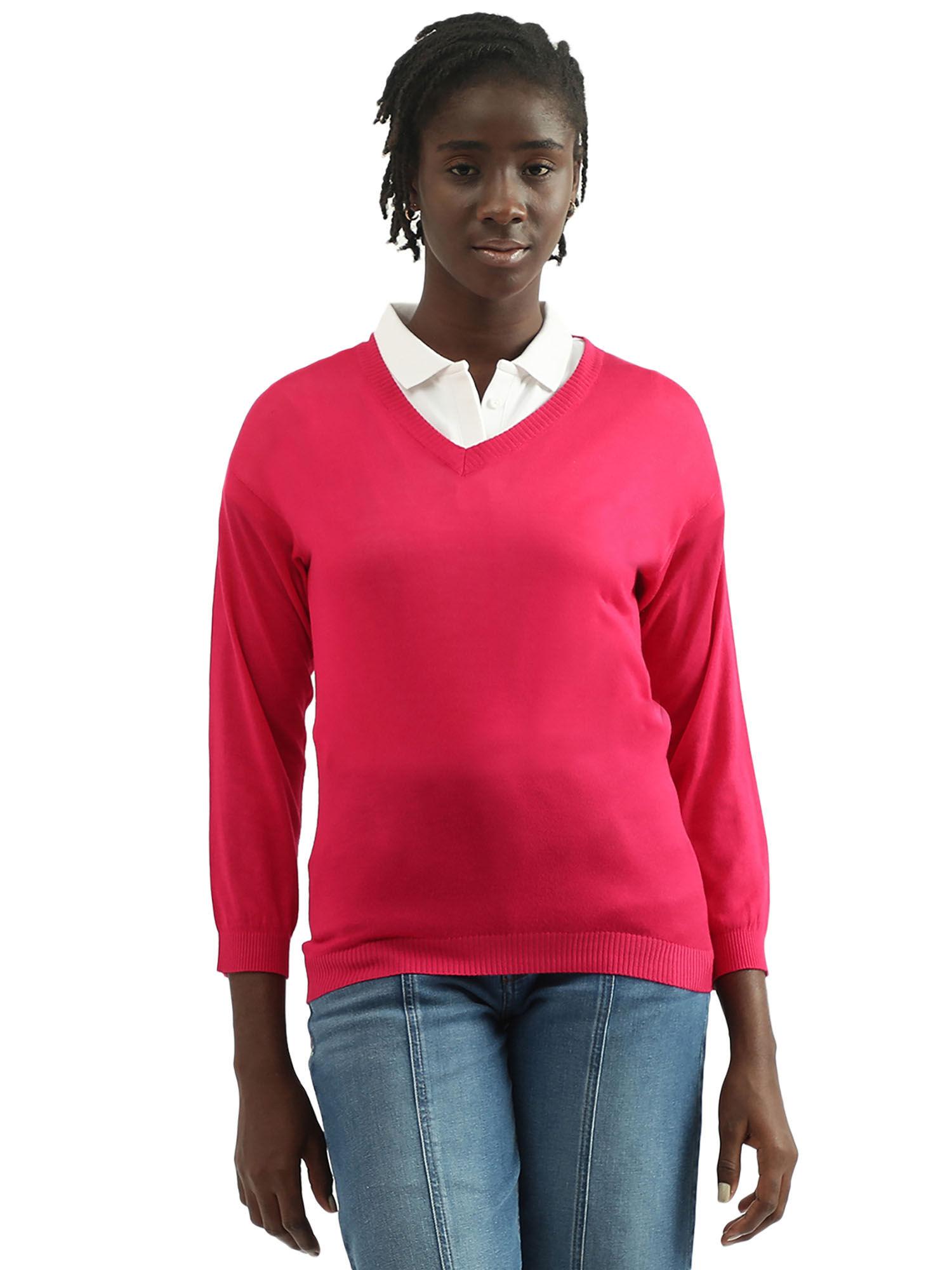 women knitted v-neck red sweater