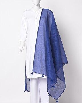 women kota doria dupatta with tassels