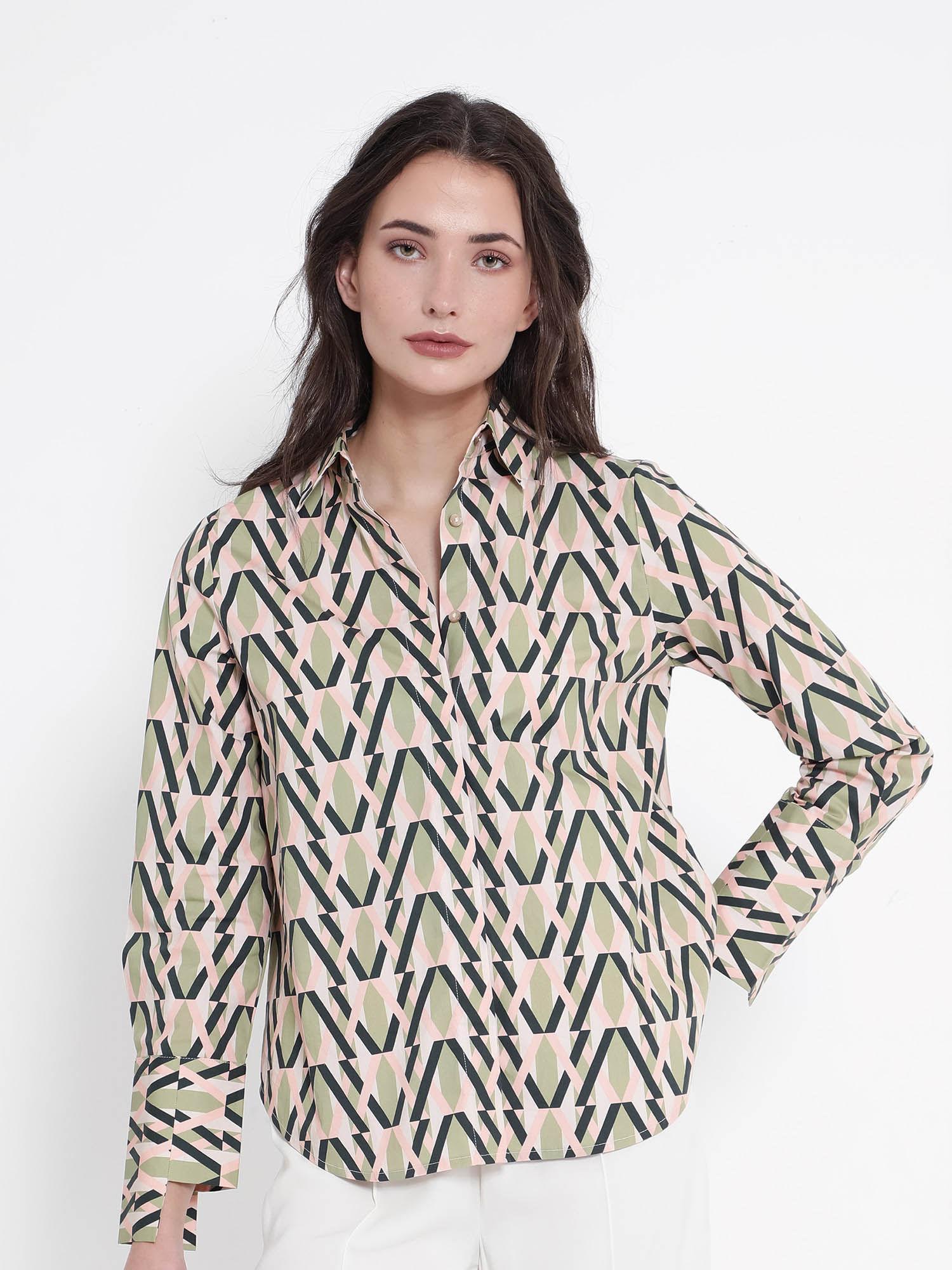 women kuvin geometric printed multi-color shirt