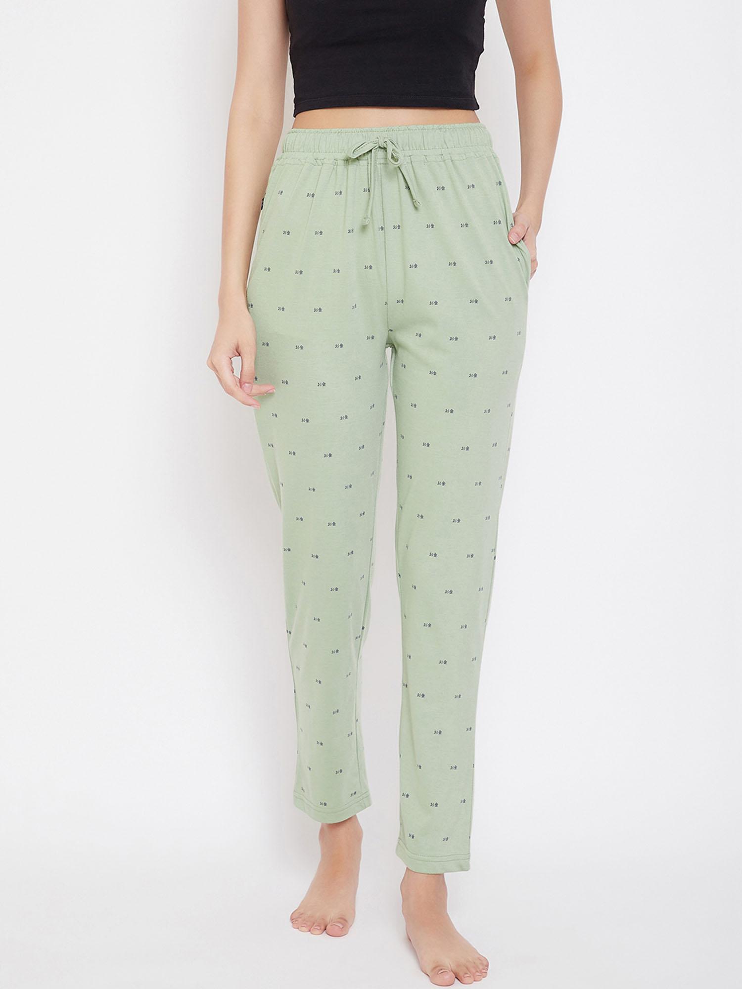 women l.green solid cotton track pants