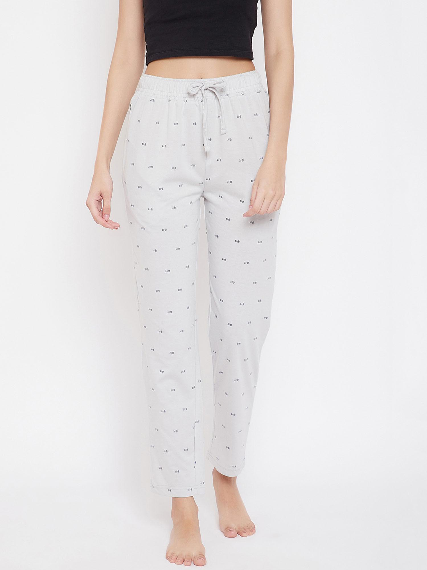 women l.grey solid cotton track pants