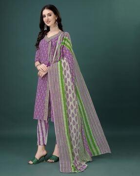 women lace & crochet straight kurta set