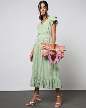 women lace a-line dress with ruffled sleeves