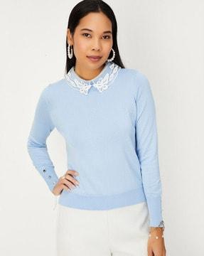 women lace collar knitted pullover