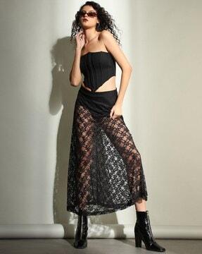 women lace flared skirt