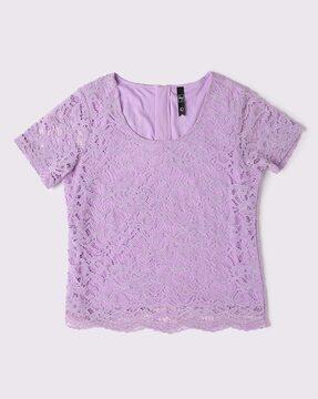 women lace round-neck regular fit top