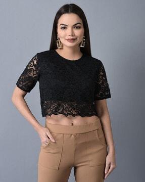 women lace round-neck top