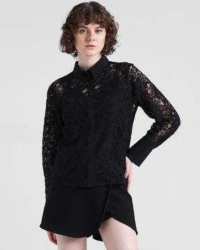 women lace slim fit shirt with spread collar