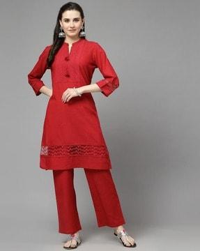 women lace straight kurta & pants set