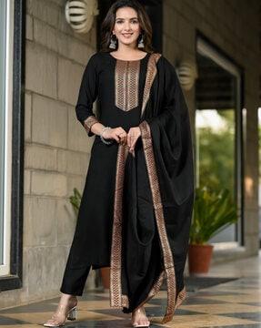 women lace straight kurta set