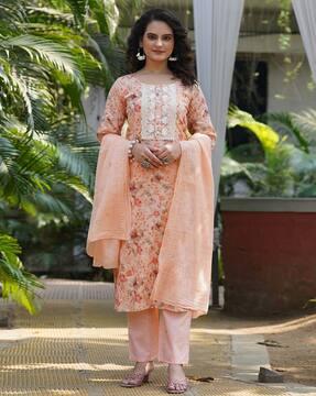 women lace straight kurta suit set