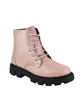 women lace-up ankle-length boots