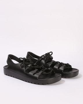 women lace-up slides